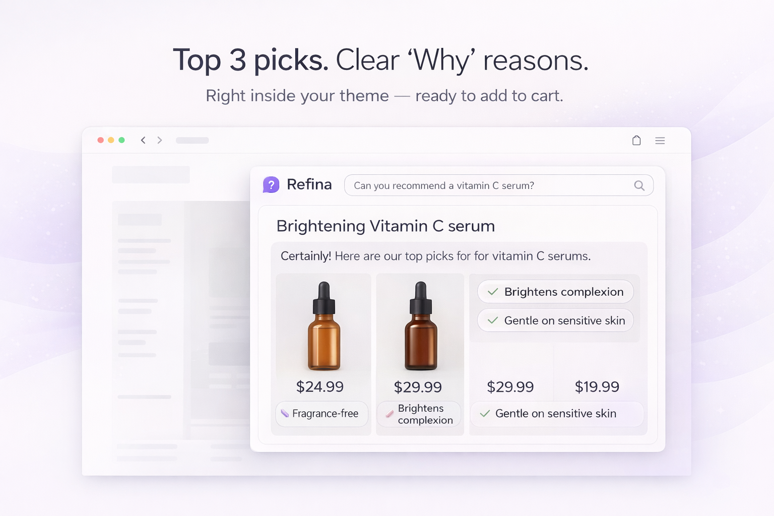 Refina Top 3 picks with Why reasons